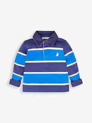 JoJo Maman Bébé Blue Boys' Stripe Rugby Top - Image 1 of 3
