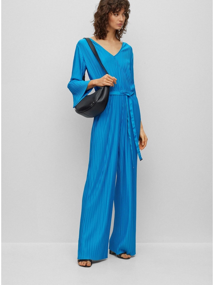 BOSS Blue Edacria Pleated V Neck Long Sleeve Jumpsuit - Image 2 of 5