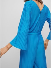 BOSS Blue Edacria Pleated V Neck Long Sleeve Jumpsuit - Image 3 of 5