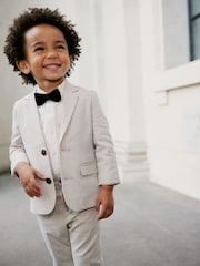 Neutral Blazer Shirt Trousers And Bow Tie Set With Linen (3mths-9yrs) - Image 4 of 10