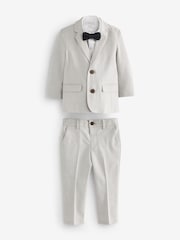 Neutral Blazer Shirt Trousers And Bow Tie Set With Linen (3mths-9yrs) - Image 6 of 10