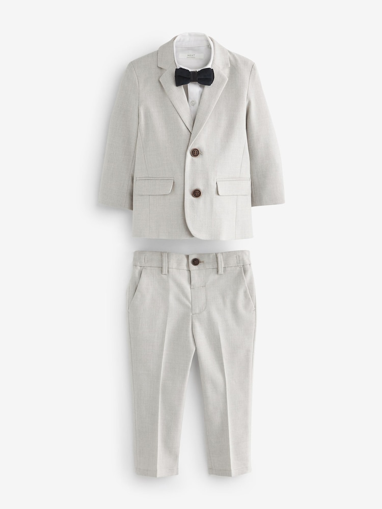 neutre - Ensemble blazer, chemise, pantalon et nœud papillon en lin (3mths-9yrs) - Image 6 of 10