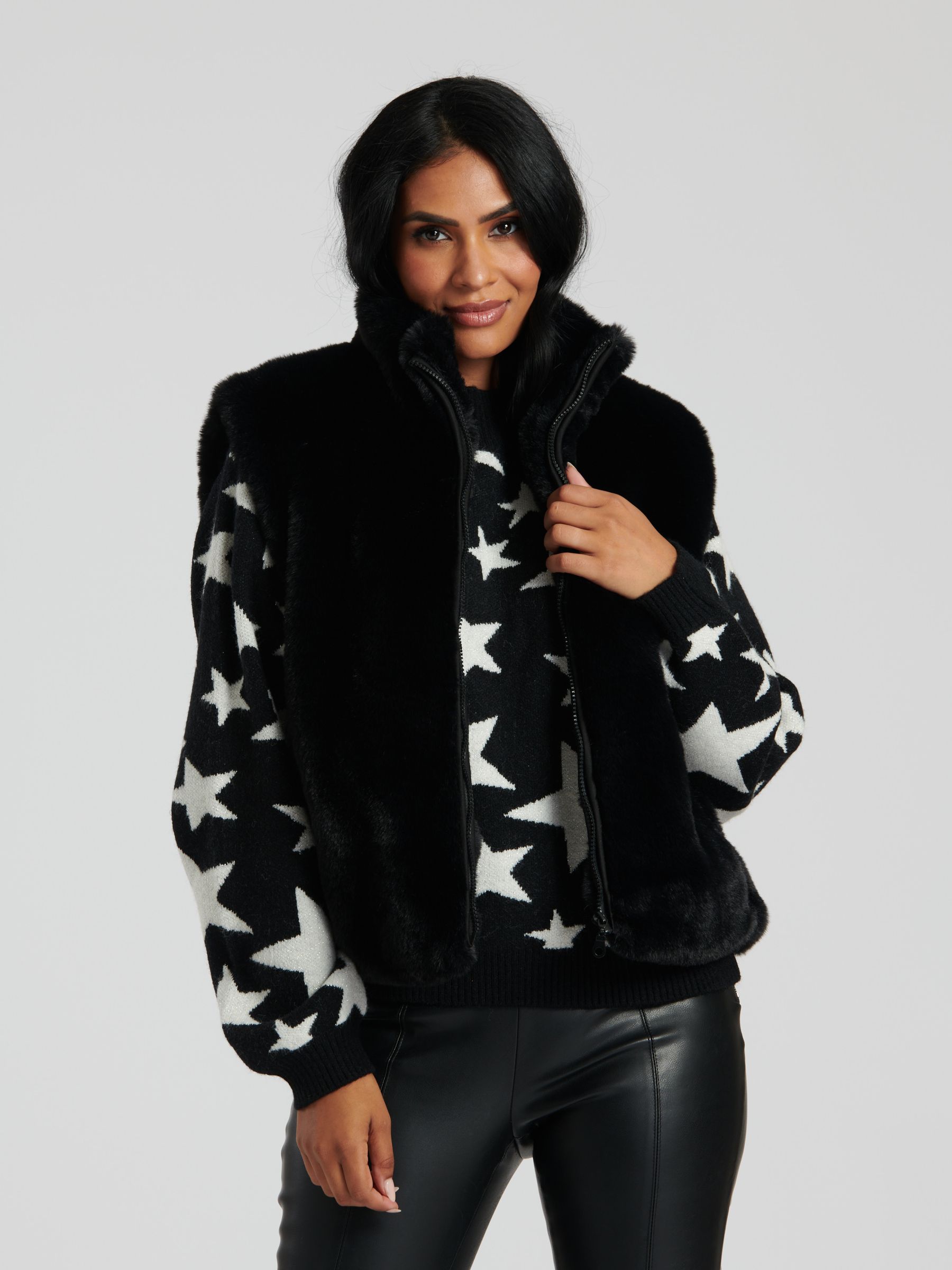 Buy South Beach Black Faux Fur Gilet from Next Luxembourg