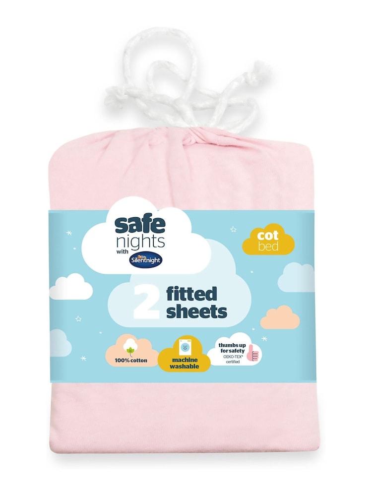 Silentnight 2 Pack Pink Kids Safe Nights Cot Bed 100% Cotton Fitted Sheets - Image 10 of 10