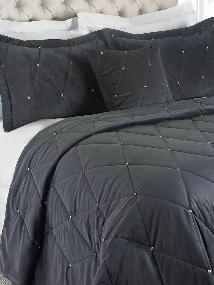 Riva Home Grey Diamanté Bedspread and Pillowsham Set - Image 1 of 1