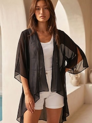 Roman Black Longline Chiffon Cover-Up - Image 3 of 4