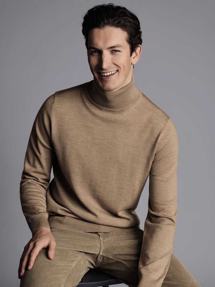 Charles Tyrwhitt Natural Pure Merino Roll Neck Jumper - Image 1 of 6