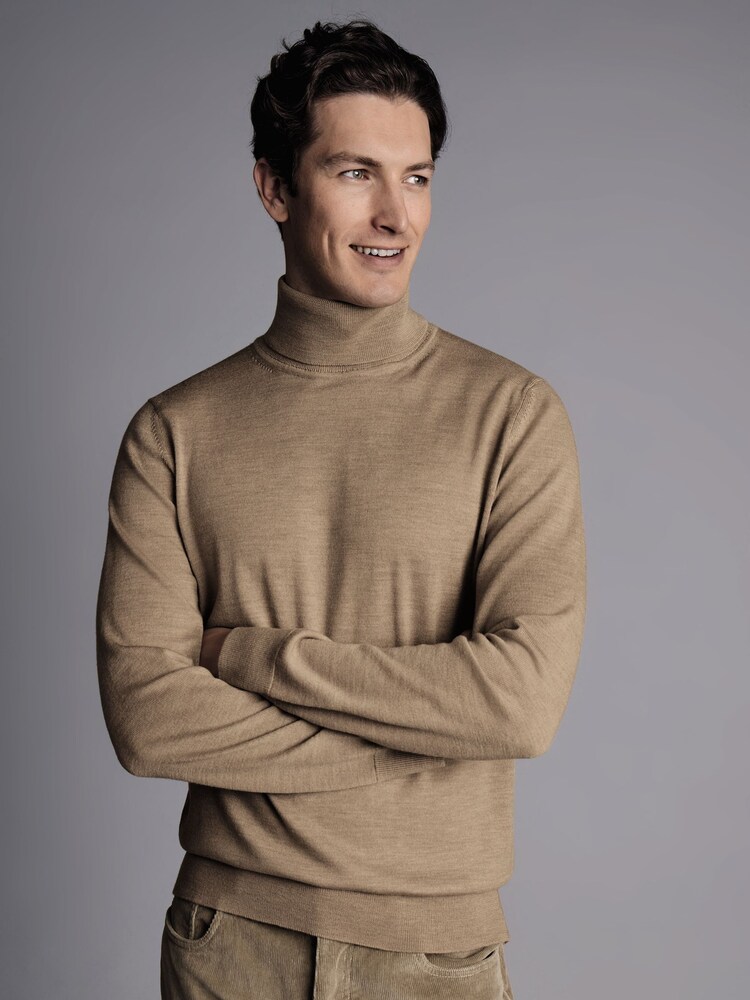 Charles Tyrwhitt Natural Pure Merino Roll Neck Jumper - Image 2 of 6