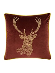 furn. Burgundy Red/Gold Forest Fauna Embroidered Polyester Filled Cushion - Image 2 of 6