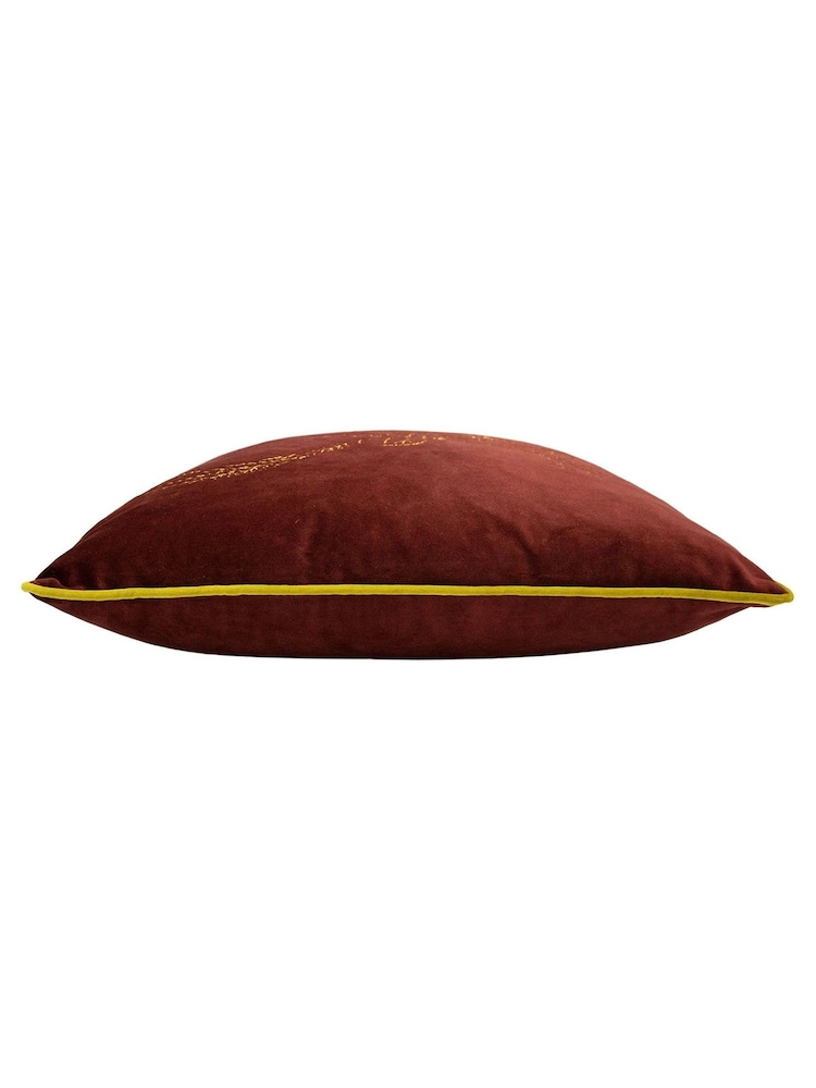 furn. Burgundy Red/Gold Forest Fauna Embroidered Polyester Filled Cushion - Image 5 of 6
