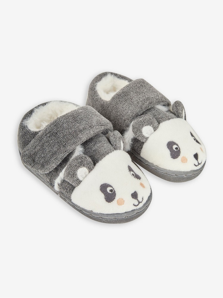 JoJo Maman Bébé Grey Girls' Panda Easy On Slippers - Image 1 of 4 JoJo Maman Bébé Grey Girls' Panda Easy On Slippers - Image 1 of 4