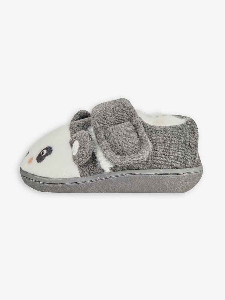 JoJo Maman Bébé Grey Girls' Panda Easy On Slippers - Image 2 of 4 JoJo Maman Bébé Grey Girls' Panda Easy On Slippers - Image 2 of 4