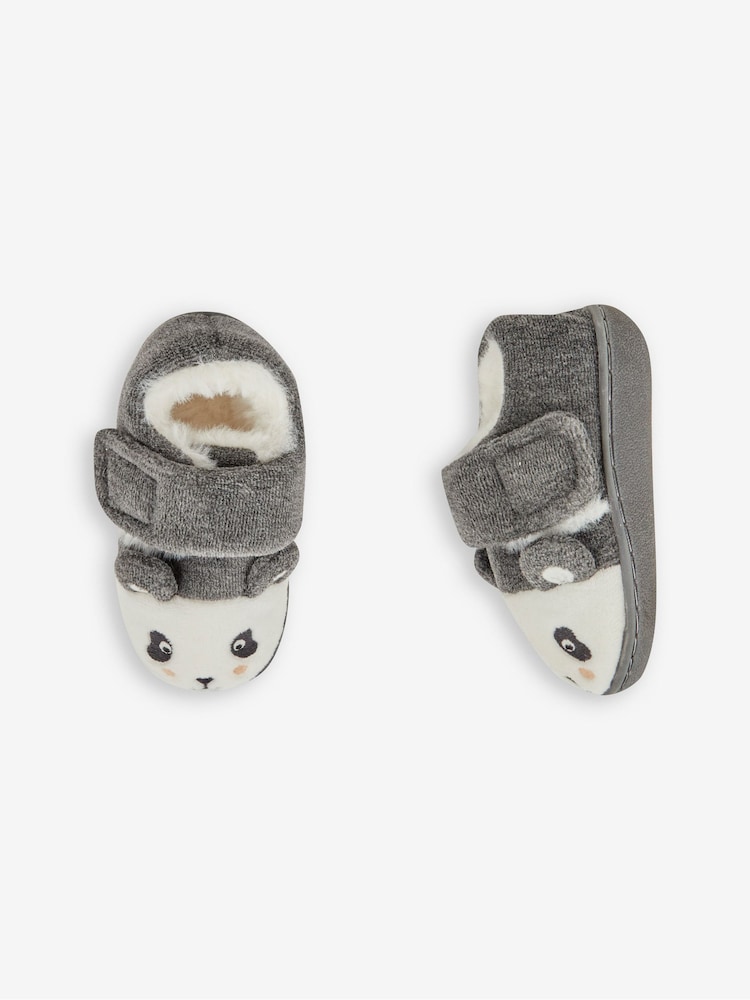 JoJo Maman Bébé Grey Girls' Panda Easy On Slippers - Image 4 of 4 JoJo Maman Bébé Grey Girls' Panda Easy On Slippers - Image 4 of 4