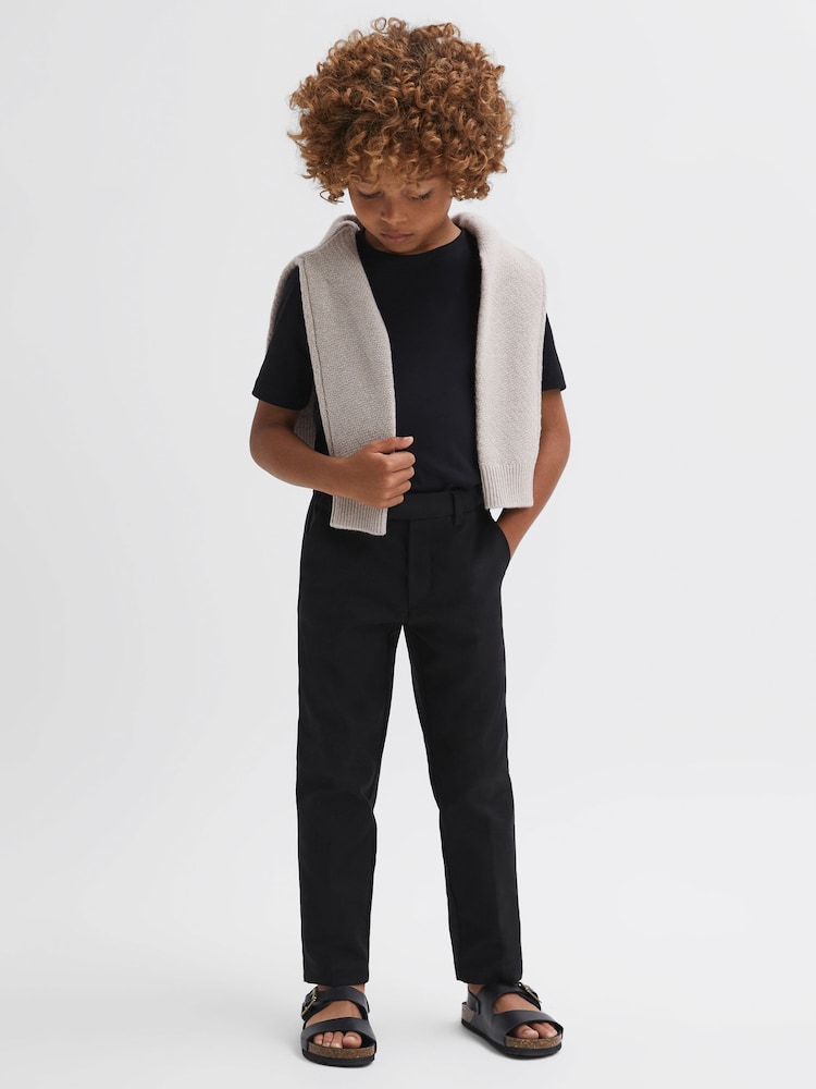 Reiss Black Eastbury Junior Slim Fit Tapered Chinos - Image 1 of 6