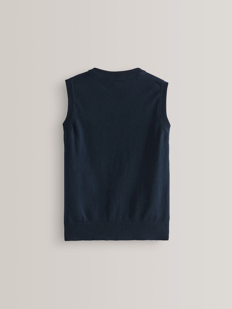 Navy School Knitted Cotton-Rich Tank Top (3-16yrs) - Image 2 of 2 Navy School Knitted Cotton-Rich Tank Top (3-16yrs) - Image 2 of 2