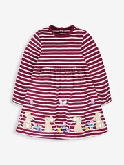 JoJo Maman Bébé Berry Pink Mouse Girls' Stripe Appliqué Dress - Image 1 of 3