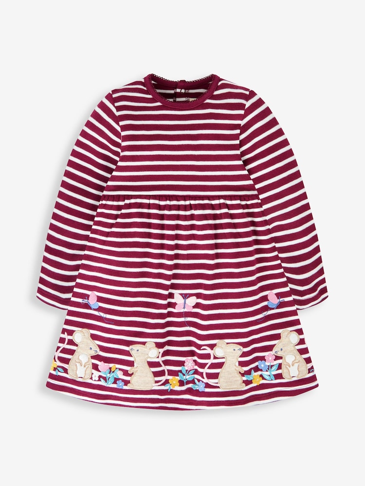 JoJo Maman Bébé Berry Pink Mouse Girls' Stripe Appliqué Dress - Image 1 of 3