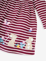 JoJo Maman Bébé Berry Pink Mouse Girls' Stripe Appliqué Dress - Image 2 of 3