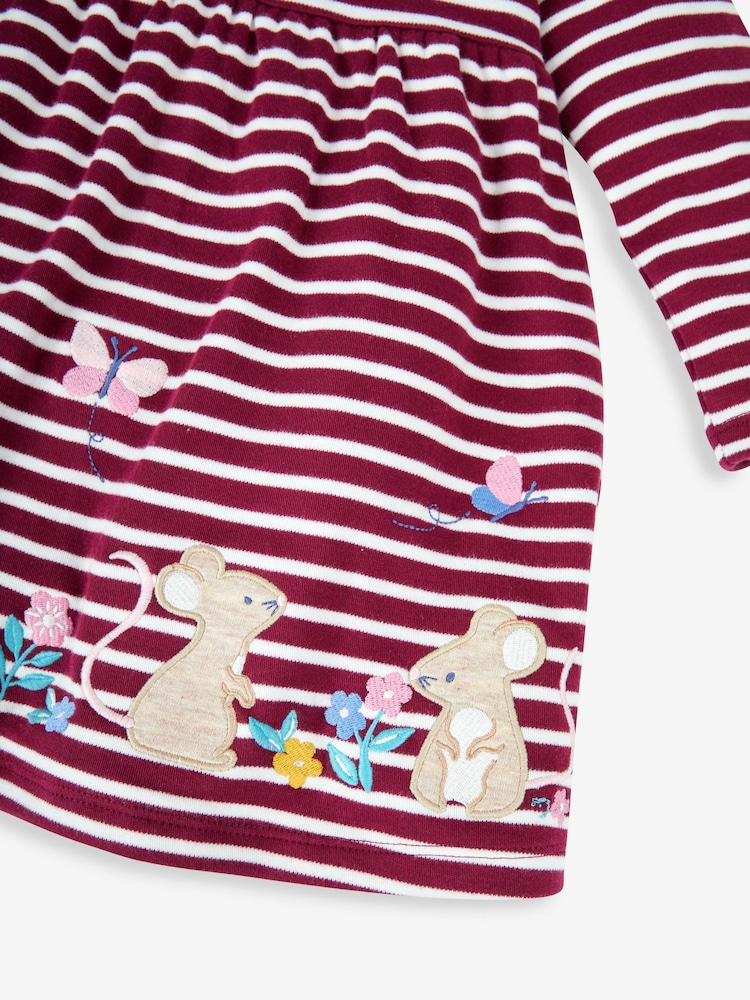 JoJo Maman Bébé Berry Pink Mouse Girls' Stripe Appliqué Dress - Image 2 of 3
