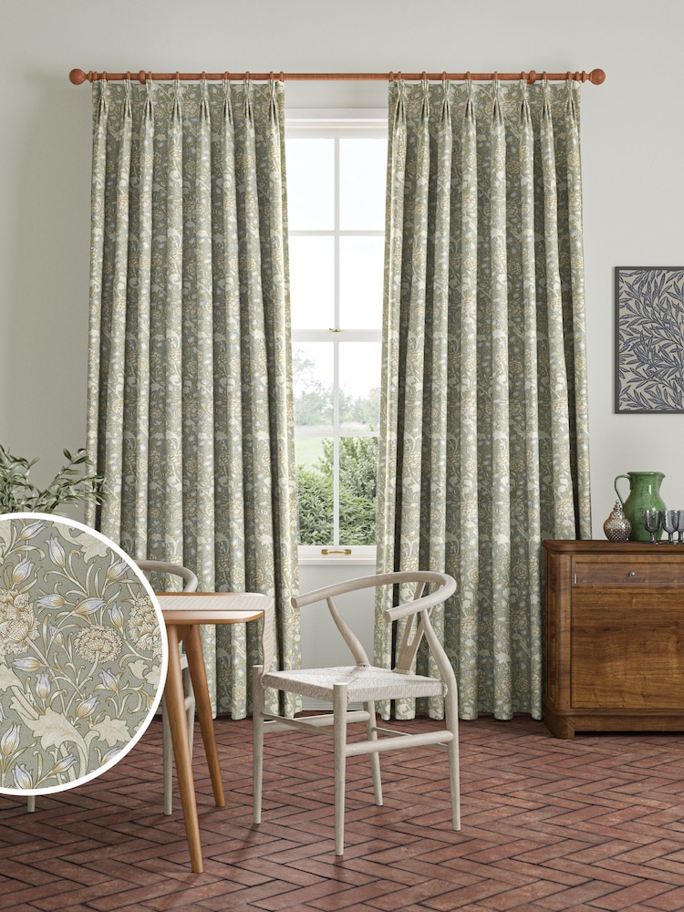 William Morris At Home Sage Green Wild Tulip Made to Measure 100% Cotton Curtains - Image 1 of 9