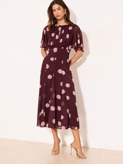 Lipsy Burgundy Red Petite Spot Short Flutter Sleeve Midi Dress - Image 3 of 4