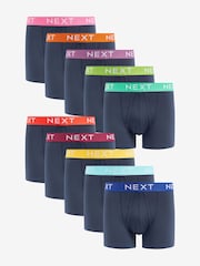 Navy Blue Bright Waistband 10 pack Waistband A-Front Boxers - Image 1 of 13