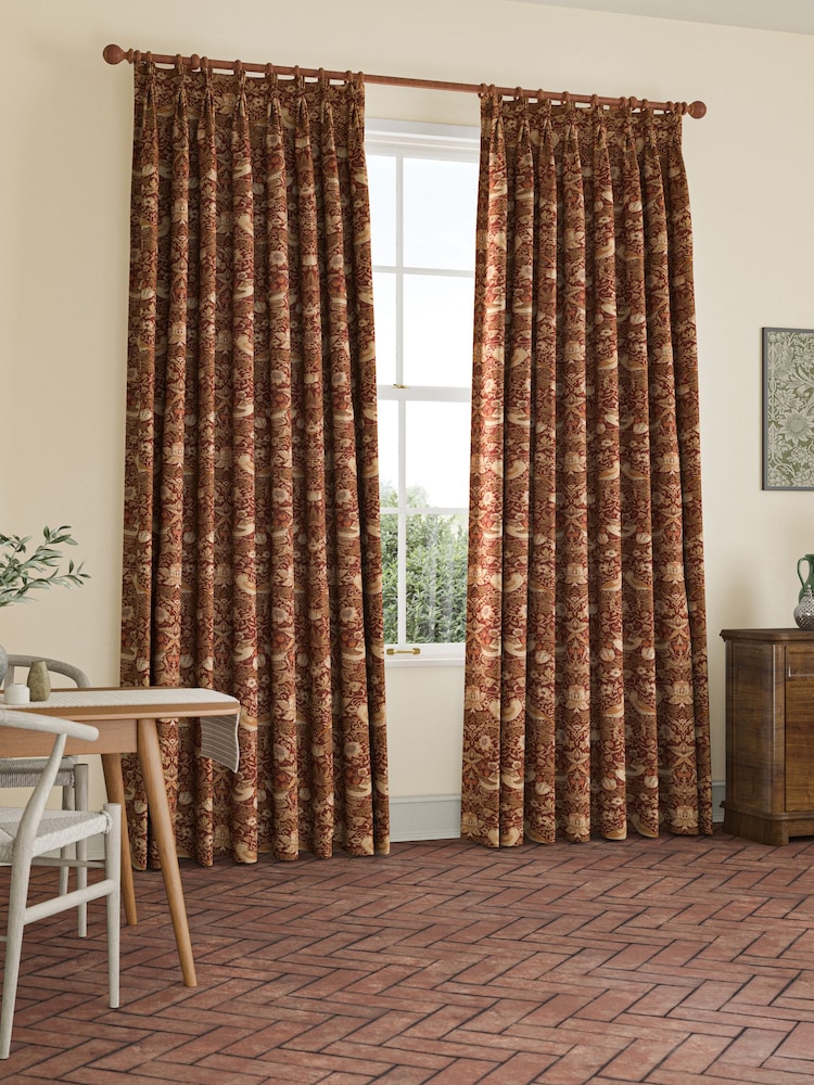 William Morris At Home Red Strawberry Thief Made to Measure 100% Cotton Curtains - Image 2 of 9