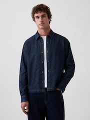 Gap Dark Wash Denim Relaxed Straight-Hem Shirt - Image 1 of 4