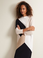 Phase Eight Natural Hetty Multi Colour Block Tunic Mini Dress - Image 1 of 6