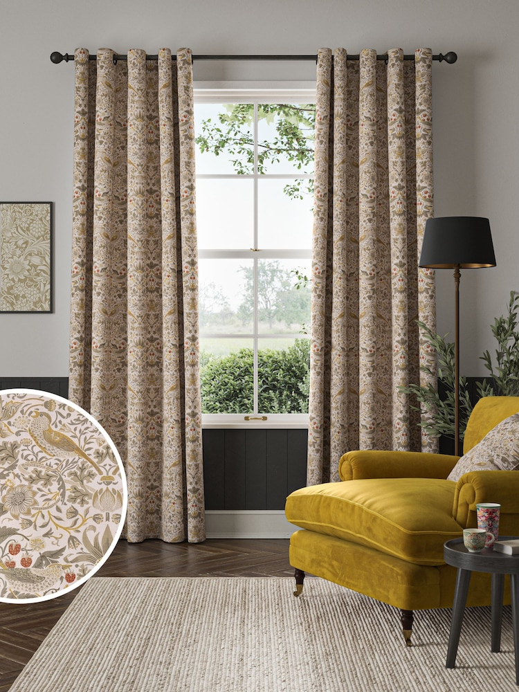 William Morris At Home Cream Strawberry Thief Made to Measure 100% Cotton Curtains - Image 1 of 9