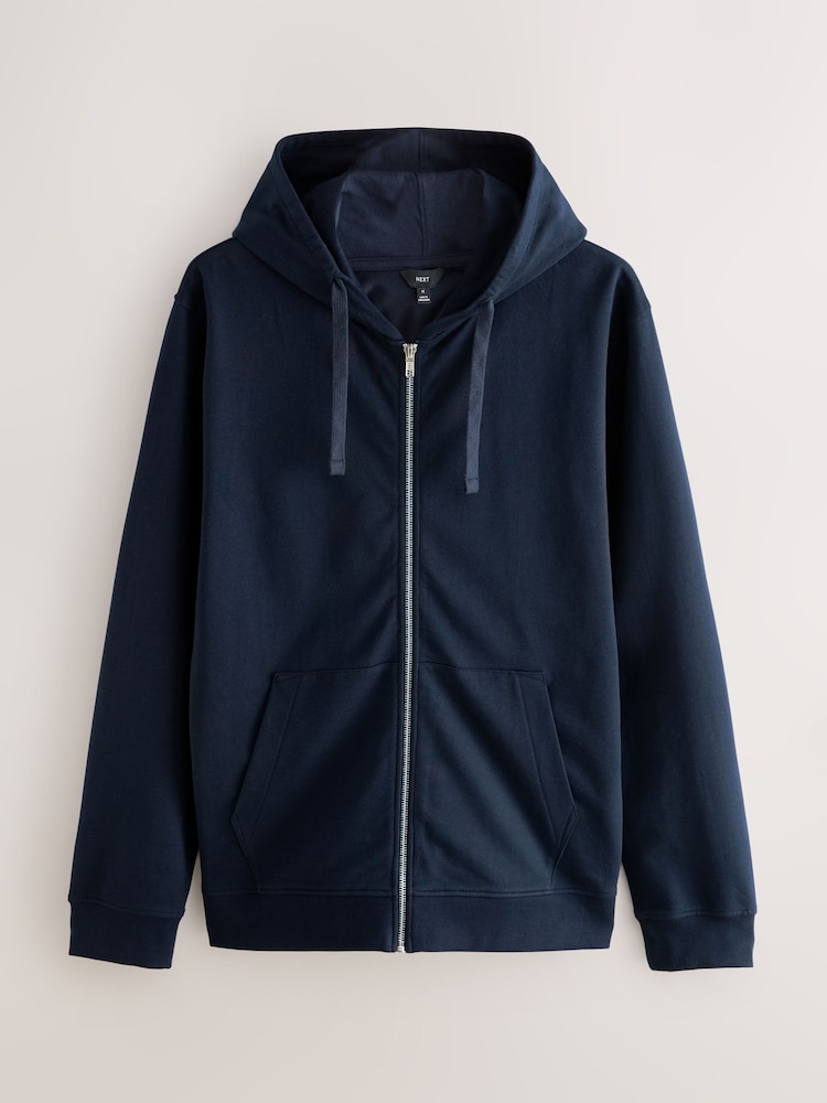 Navy Blue 100% Cotton Lightweight Zip Up Hoodie - Image 5 of 7