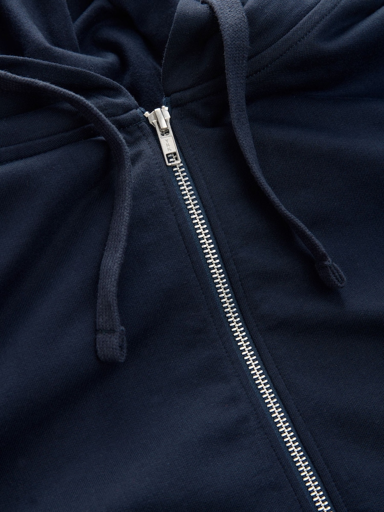 Navy Blue 100% Cotton Lightweight Zip Up Hoodie - Image 6 of 7
