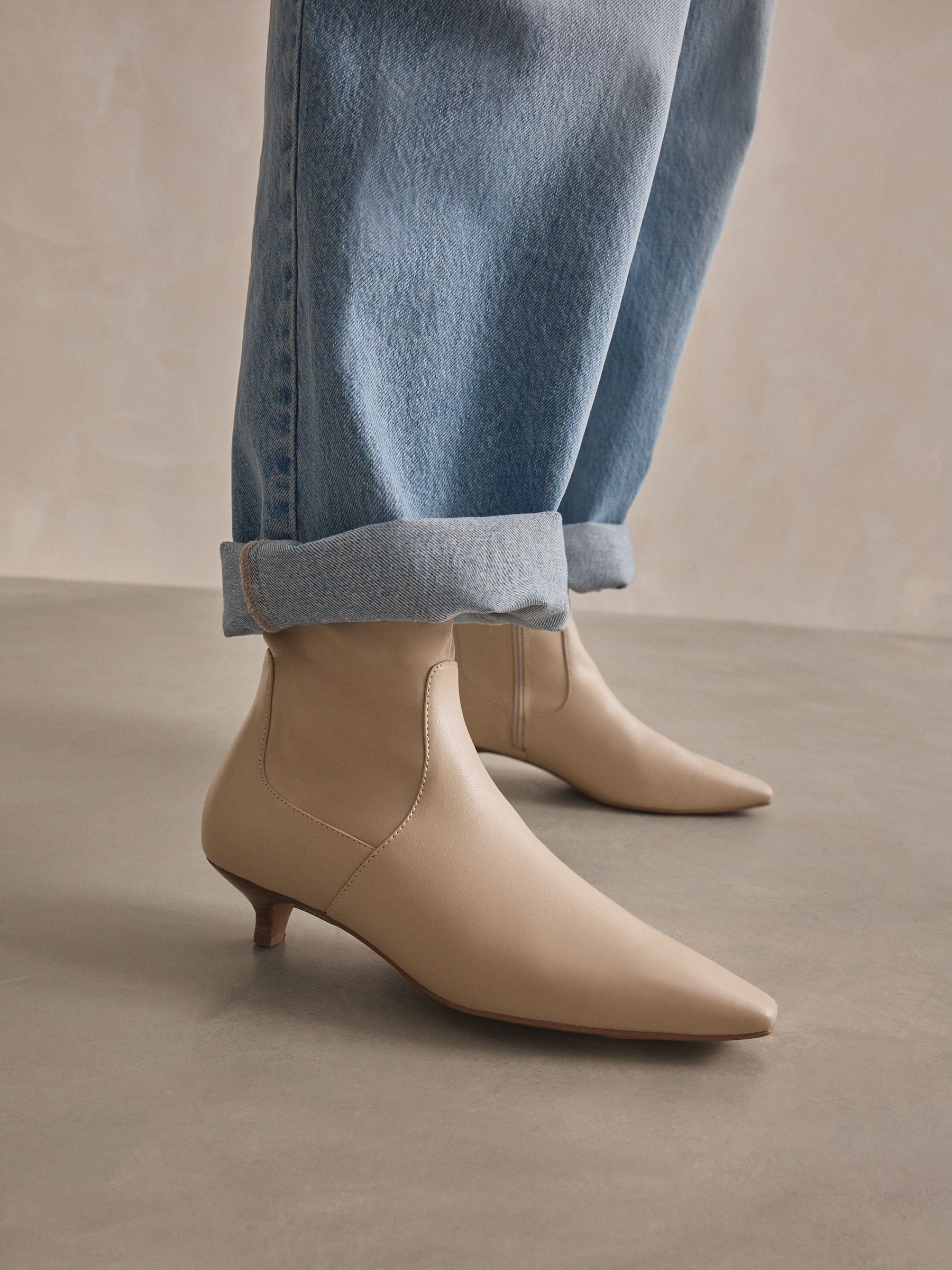 Cream kitten heel ankle boots shop