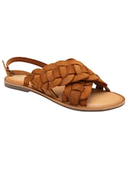 Ravel Brown Leather Woven Upper Flat Sandals - Image 1 of 4