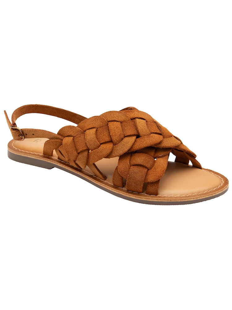 Ravel Brown Leather Woven Upper Flat Sandals - Image 1 of 4