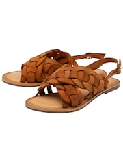 Ravel Brown Leather Woven Upper Flat Sandals - Image 2 of 4