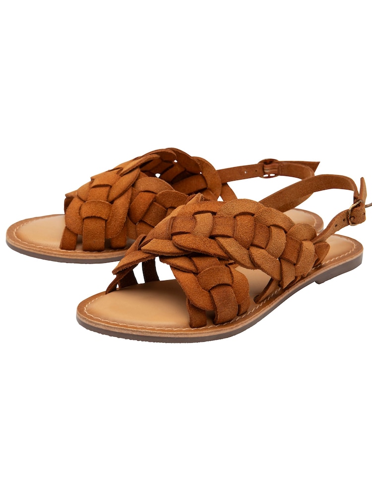 Ravel Brown Leather Woven Upper Flat Sandals - Image 2 of 4