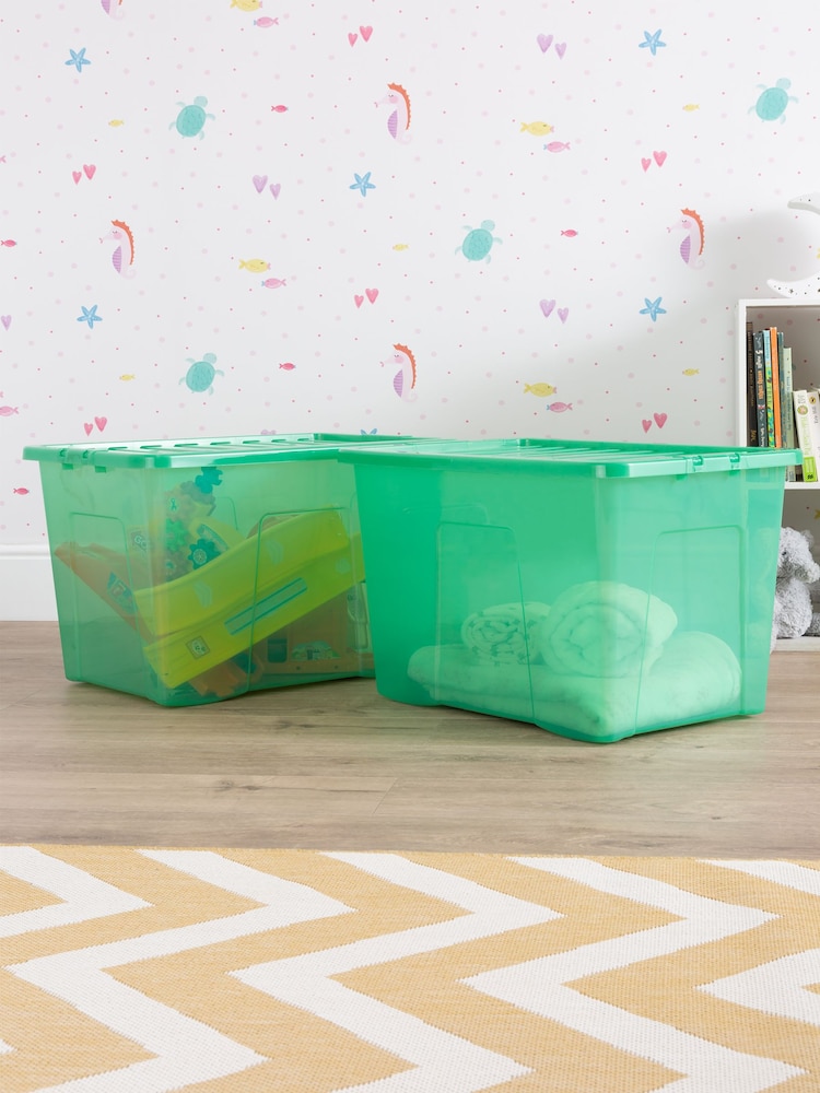Wham Set of 2 Green Crystal 80L Storage Boxes and Lids - Image 2 of 6