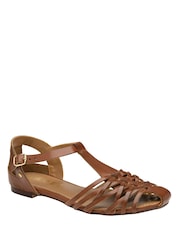 Ravel Brown Leather Flat Sandals - Image 1 of 4