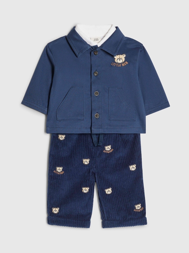 River Island Blue Bear Shacket Polo & Trousers 3 Pack Set - Image 1 of 5