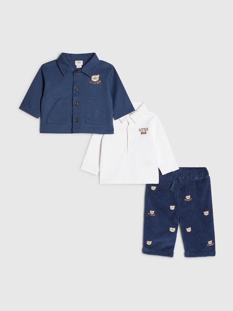 River Island Blue Bear Shacket Polo & Trousers 3 Pack Set - Image 2 of 5