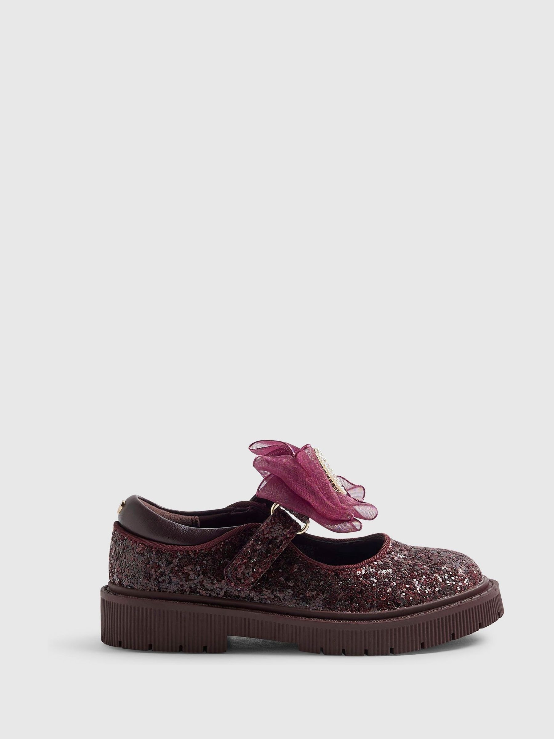 River Island Red Glitter Bow Mary Jane Shoes view 1