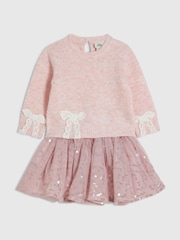 River Island Pink Bow Top & Skirt Set - Image 3 of 5