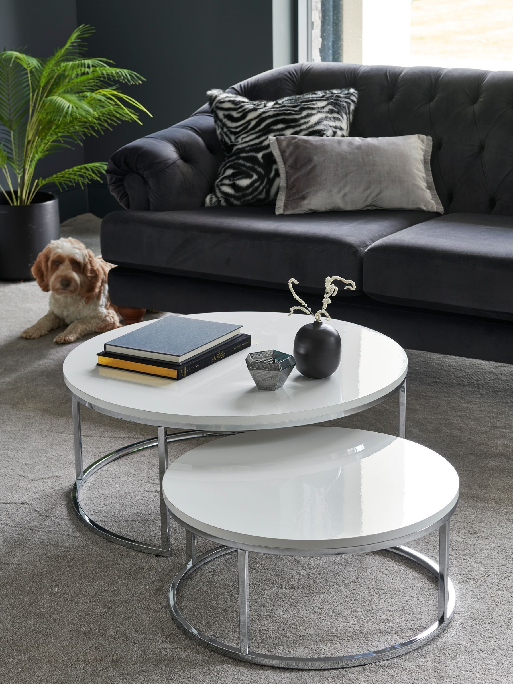 Round white gloss nest of tables discount
