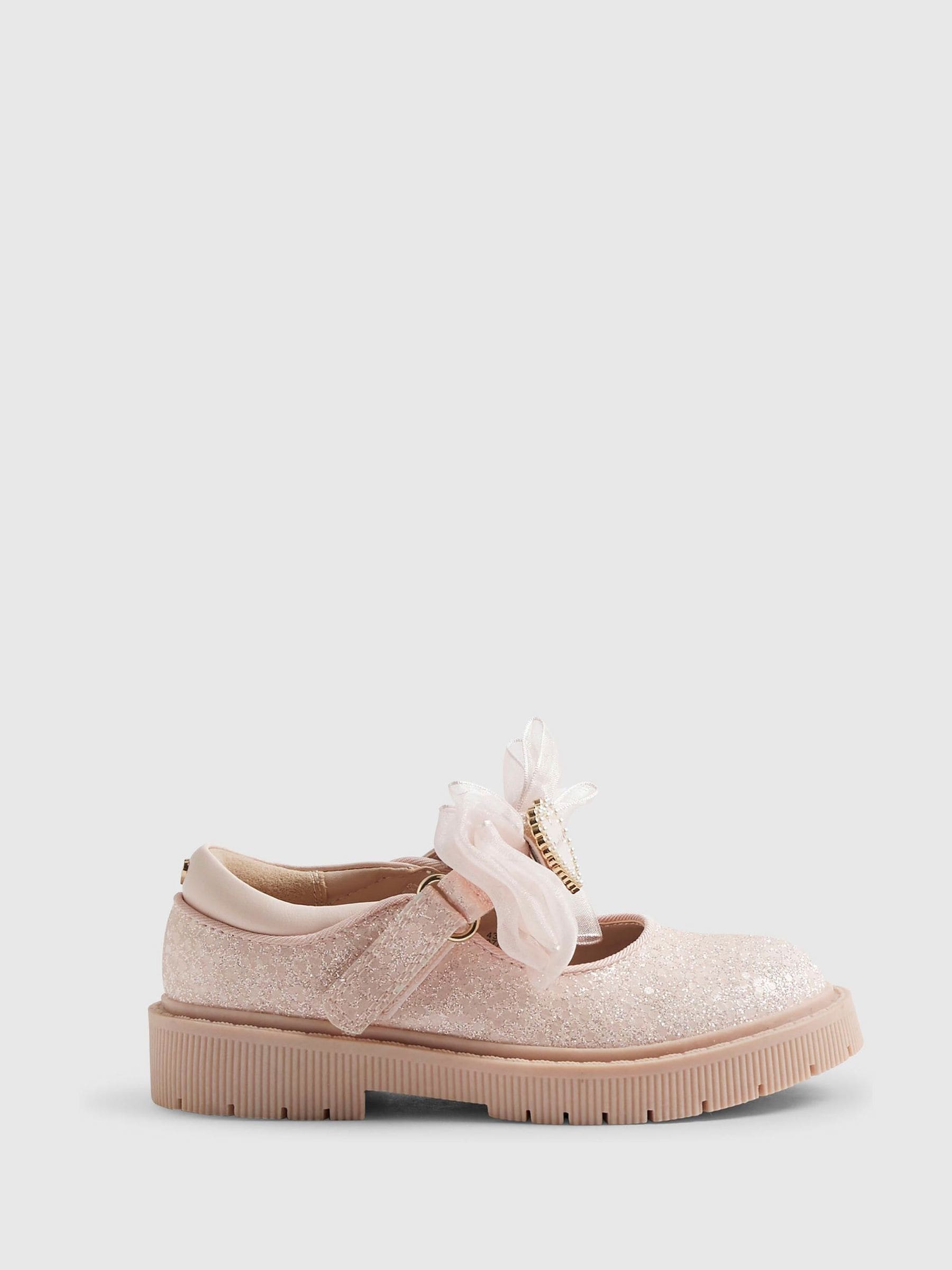 River Island Pink Glitter Bow Mary Jane Shoes view 1