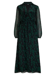 Pour Moi Green Willow Chiffon Long Sleeve Midaxi Shirt Dress - Image 3 of 4