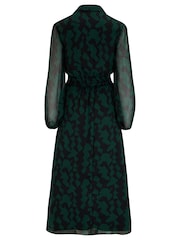 Pour Moi Green Willow Chiffon Long Sleeve Midaxi Shirt Dress - Image 4 of 4
