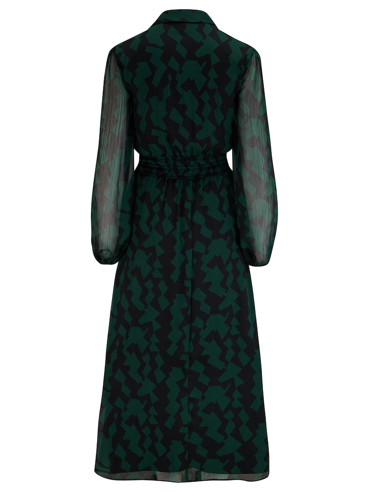 Pour Moi Green Willow Chiffon Long Sleeve Midaxi Shirt Dress - Image 4 of 4