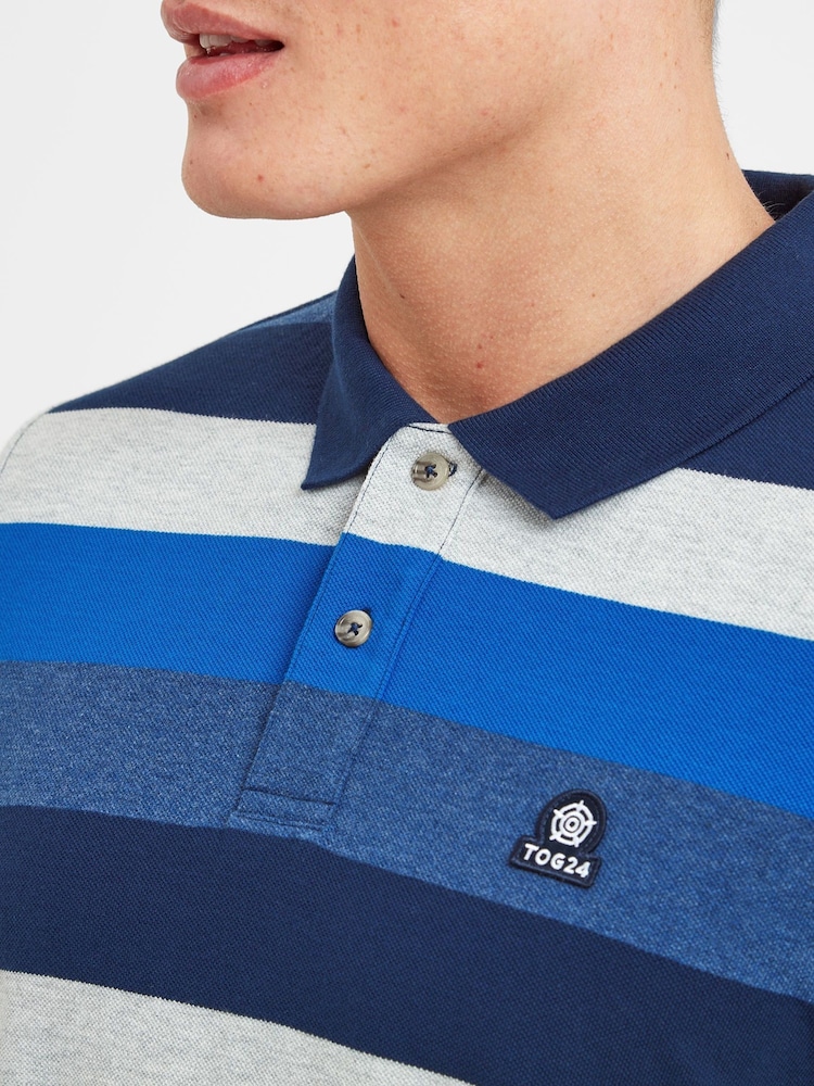 Tog 24 Blue/White Flaxby Deep Port Polo T-Shirt - Image 4 of 7 Tog 24 Blue/White Flaxby Deep Port Polo T-Shirt - Image 4 of 7