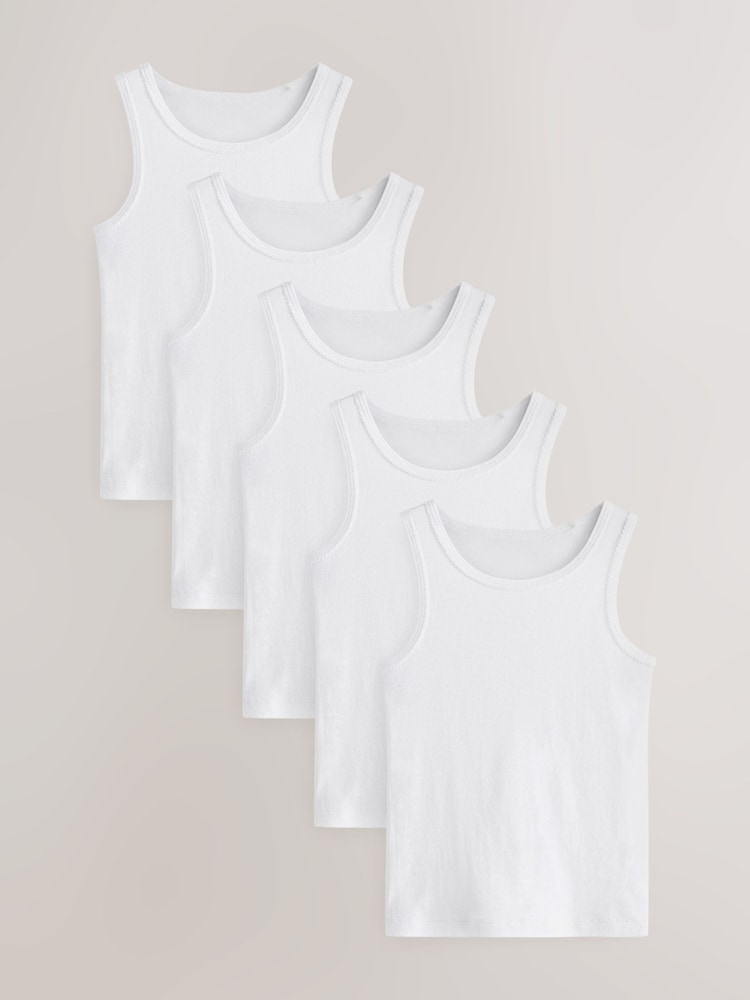 White 100% Cotton Vests 5 Pack (1.5-16yrs) - Image 1 of 3